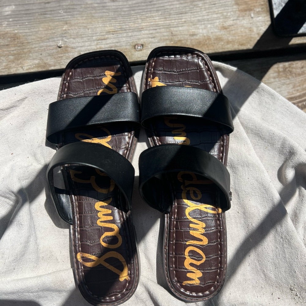 Sam Edelman Black and Brown Slide Sandals with Double Strap